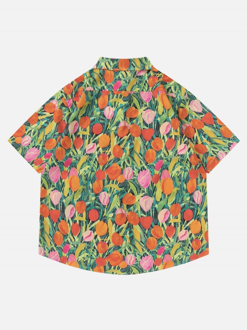 Chemise à Manches Courtes Aelfric Eden All-over Tulip Print Vert | IFB-51196984